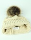 Fashion Dakr Gray Label&fuzzy Ball Decorated Knitted Hat