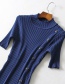 Fashion Blue Pure Color Decorated Knitting Dress
