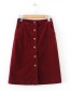 Fashion Claret Red Pure Color Decorated Skirt