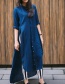 Fashion Blue Pure Color Decorted Dress