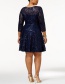 Fashion Navy Hollow Out Design Pure Color Dress