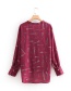 Fashion Claret Red Chains Pattern Decorated Long Sleeves Smock