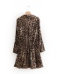 Fashion Brown Leopard Pattern Design V Neckline Dress