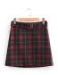 Fashion Red Grid Pattern Design High Waist Skirt