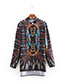 Fashion Black Chains Pattern Decorated High Neckline Shirt