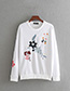 Fashion White Flowers Pattern Decorated Round Neckline Sweater