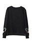 Fashion Black Embroidered Flower Decorated Simple Sweater