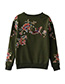 Fashion Olive Embroidered Flower Decorated Simple Sweater