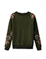 Fashion Olive Embroidered Flower Decorated Simple Sweater