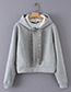 Fashion Gray Pure Color Decorated Drawstring Design Hoodie