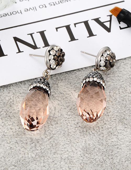 Fashion Black Diamond Decorated Waterdrop Shape Earrings