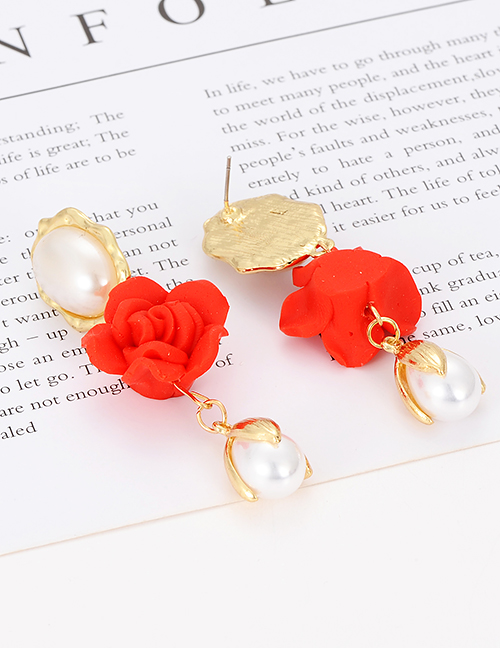 Fashion Red Flower Pendant Decorated Earrings