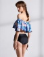 Sexy Blue Flowers Decorated Off Shoulder Swimwear