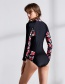 Sexy Black Flowers Pattern Design Long Sleeves Swimwear