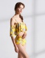 Sexy Yellow Flowers Pattern Design Suspender Swimwear
