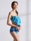 Sexy Blue Strapless Design Split Swimwear