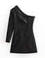 Fashion Black Pure Color Design One-shoulder Dress