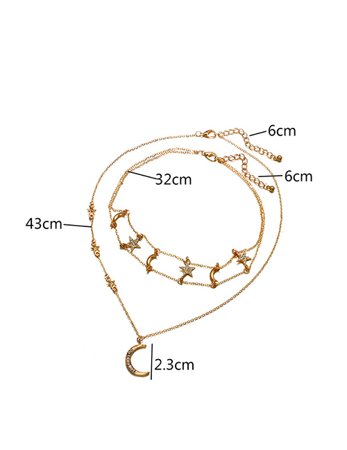 Fashion Gold Color Moon Pendant Decorated Multi-layer Necklace