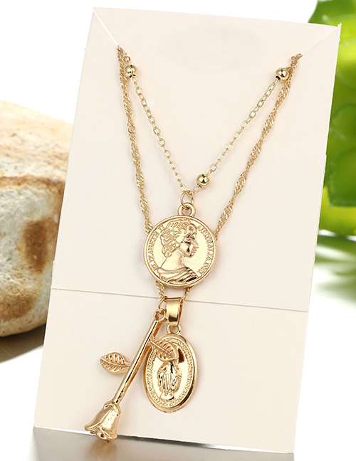 Fashion Gold Color Rose Pendant Decorated Double Layer Choker