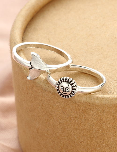 Fashion Silver Color Flower&moon Shape Design Ring(7pcs)