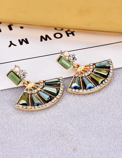 Fashion Multi-color Full Diamond Design Sector Shape Earrings