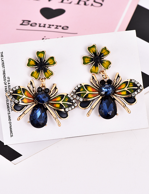 Fashion Navy Bee&flower Shape Design Earrings