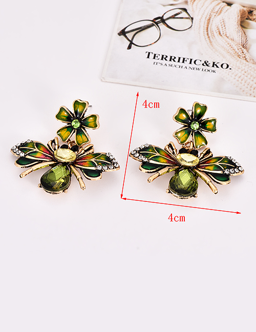 Fashion Green Bee&flower Shape Design Earrings
