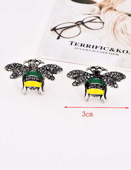 Fashion Yellow+green Bee Shape Design Color Matching Earrings