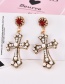 Fashion Red Pearls Decorated Cross Shape Earrings