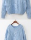 Elegant Light Blue Pure Color Design V Neckline Sweater