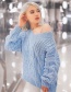 Elegant Light Blue Pure Color Design V Neckline Sweater