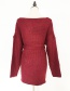 Elegant Claret Red V Neckline Design Pure Color Sweater