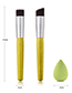 Fashion Green Flat Shape Decorated Make Up Brush(2pcs)+pure Color Powder Puff