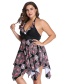 Sexy Pink+black Off-the-shoulder Design Flower Pattern Swimwear