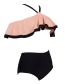 Sexy Black+pink Off-the-shoulder Design Swimwear(2pcs)