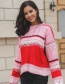 Fashion Red+pink Geometric Pattern Decorated Sweater