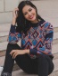 Fashion Blue Geomstric Shape Pattern Decorated Sweater
