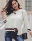 Fashion White V Neckline Design Long Sleeves Sweater