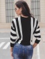 Fashion White+black Stripe Pattern Design Long Sleeves Sweater