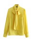 Fashion Yellow Bowknot Decorated Pure Color Shirt