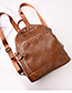 Trendy Brown Pure Color Design Double Zippers Backpack
