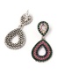 Fashion Pink Full Diamond Decorated Waterdrop Shape Earrings