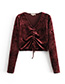 Fashion Claret Red V Neckline Design Pure Color Blouse
