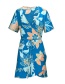 Fashion Blue Flower Pattern Decorated Dress