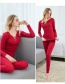 Fashion Red Pure Color Design V Neckline Suits
