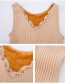Fashion Khaki Lace Decorated V Neckline Warm Vest