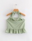 Fashion Light Green Buttons Decorated Pure Color Blouse