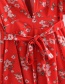 Fashion Red V Neckline Design Flower Pattern Jumpsuit
