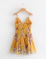 Fashion Yellow Flowers Decorated Suspender Dress