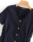 Fashion Navy Buttons Decorated Pure Color Dress